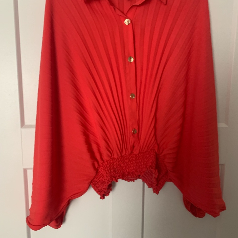 Elegant Red Button-Up Women's Top